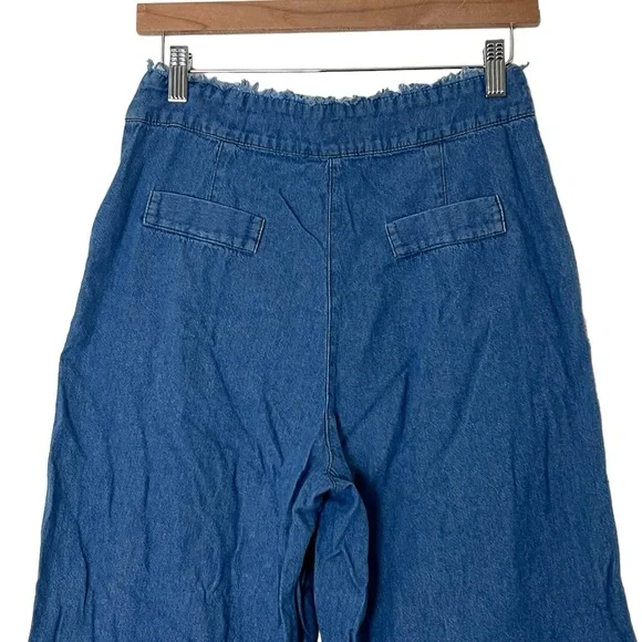 4SI3NNA | High rise cotton wide leg cropped chambray pants size medium - Picture 9 of 14